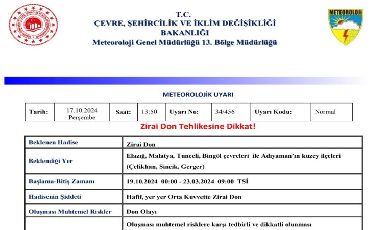 Meteorolojiden zirai don uyarısı