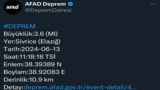 Elazığ’da 3.6 büyüklüğünde deprem