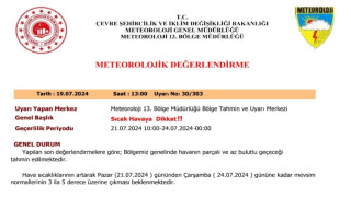 Meteorolojiden Elazığ için sıcaklık uyarısı