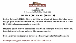 Elazığ Valiliği’nden deprem açıklaması: “Herhangi bir hasar ihbarı yapılmamıştır”